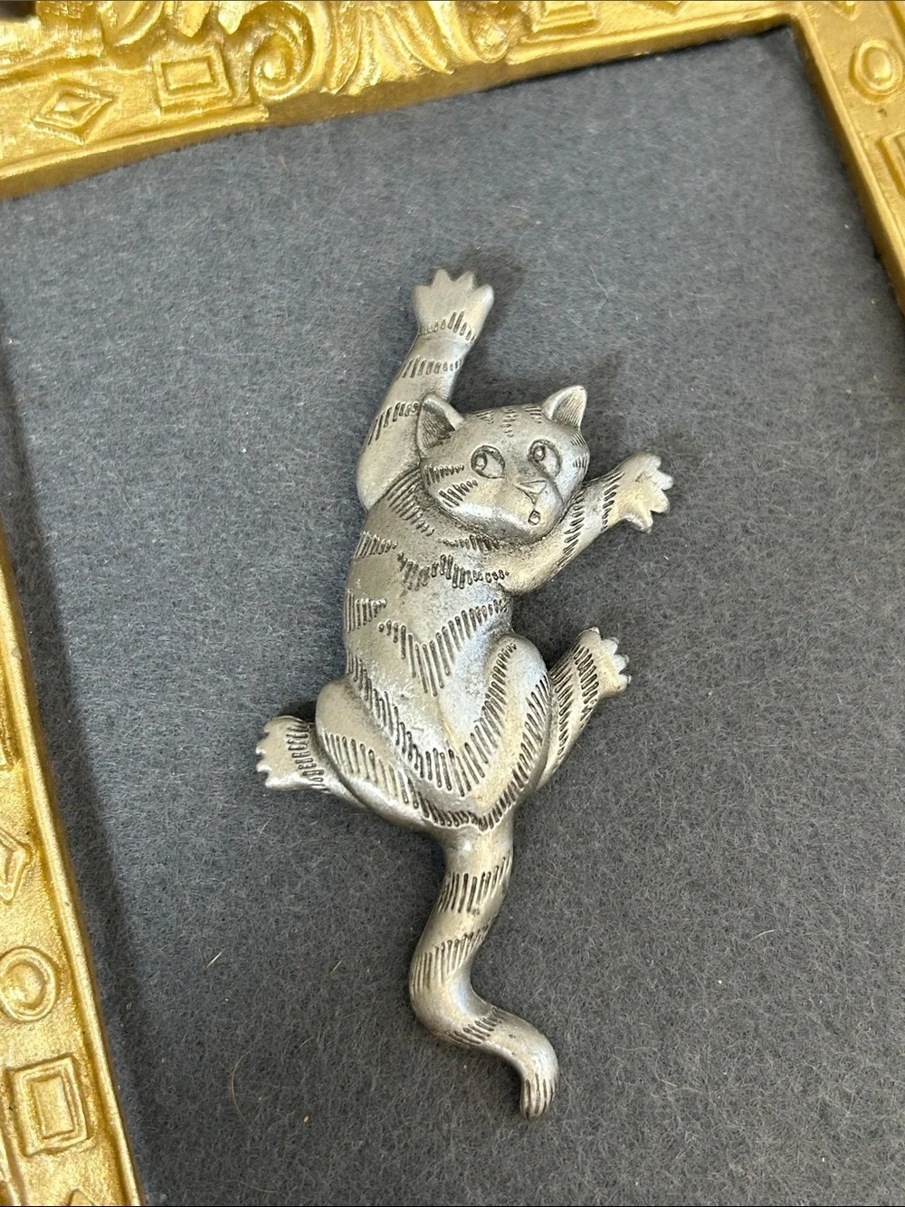 Vintage JJ Jonette Decorative Silver Cat Brooch